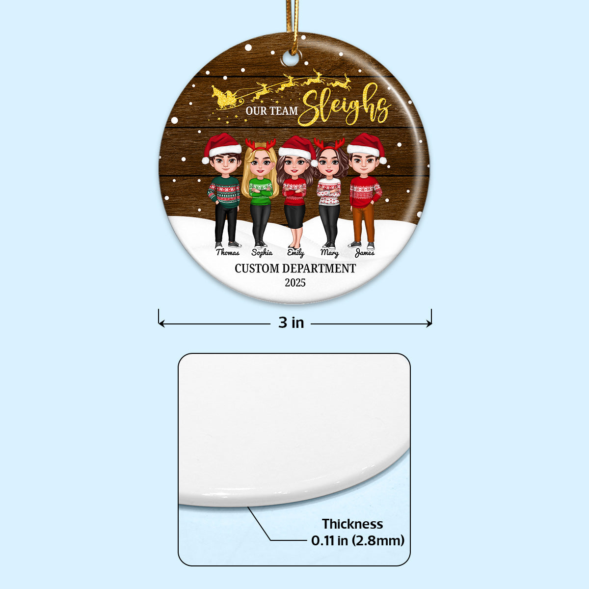 Snowy Our Team Sleighs Best Team Ever - Personalized Ceramic Ornament, Company Christmas Gift For Staff, For Employees