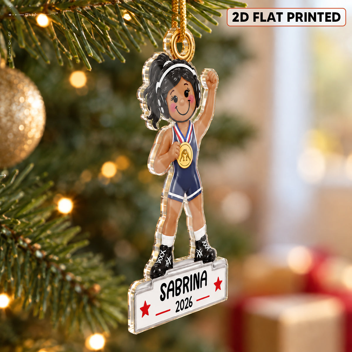 Wrestling Girl Champion 2D Flat - Personalized Acrylic Ornament - Gift For Daughter, Wrestling Keepsake, Wrestling Lovers Gift