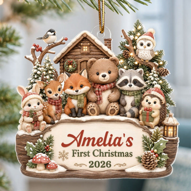 Baby's First Christmas Winter Woodland - Personalized Acrylic Ornament - Christmas Gift for New Mom, New Dad, Newborn