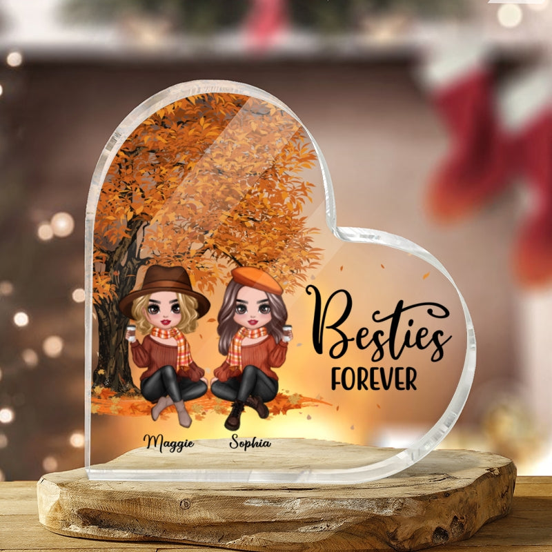 Fall Season Doll Besties Sitting Personalized Acrylic Heart Plaque