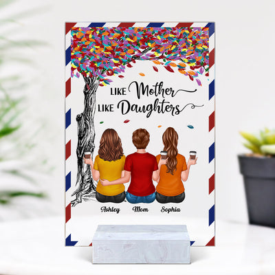 Back View Mom Daughters Sitting Under Colorful Tree Envelope Pattern Personalized Acrylic Plaque