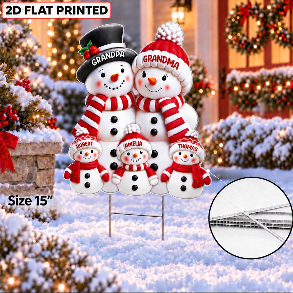 Christmas Cute Snowman Grandpa Grandma Grandkids - Personalized Corrugated Plastic Yard Sign - Christmas Decor For Grandparents (Up to 20 Grandkids)