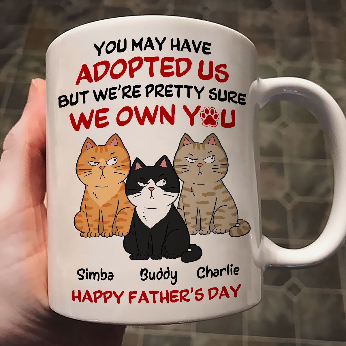 Funny Cute Cats We Own You Personalized Mug, Father’s Day Gift For Cat Dad
