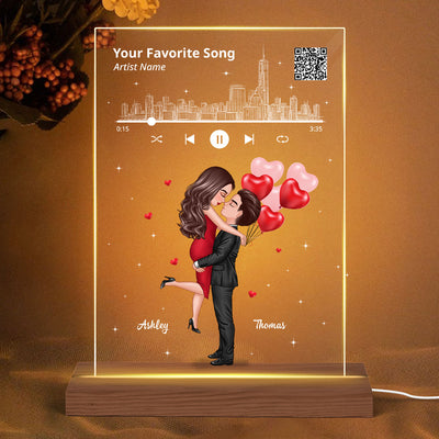 Couple Hugging Kissing Scannable QR Code Gift For Him Gift For Her Personalized Song LED Night Light