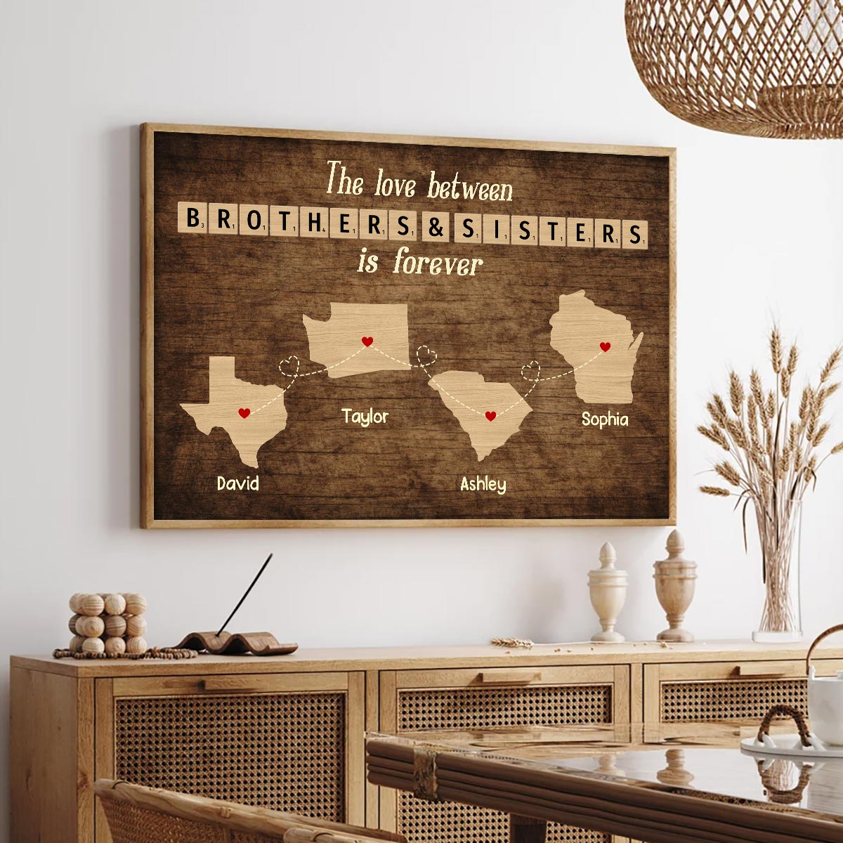 Family Bond Forever Gift For Family Siblings Brothers Sisters State Maps Personalized Poster