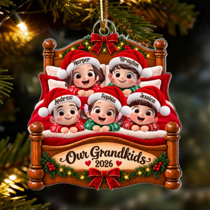 Our Grandkids Christmas Bed 2D Flat - Personalized Acrylic Ornament - Grandchildren Keepsake Gift for Grandma & Grandpa