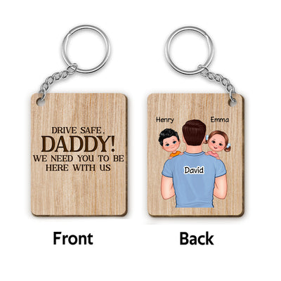 Best Dad Ever Kids On Dad Shoulders Personalized Wooden Keychain