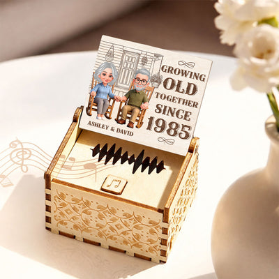 Eternal Love Couple Growing Old Together - Personalized Wooden Music Box - Valentine's Day Gift For Couple