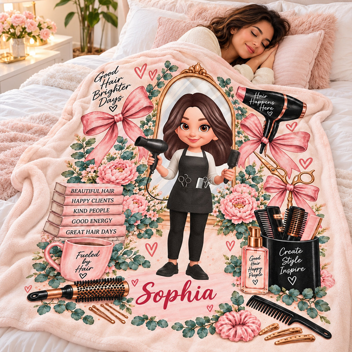 Beautiful Hairdresser - Personalized Fleece Blanket - Christmas Gift For Girl, Granddaughter, Daughter, Hairdressers, Hairstylist