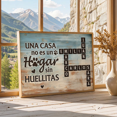 Una Casa No Es Un Hogar Sin Huellitas Pet Name Crossword Puzzle - Personalized Poster - Spanish Version Home Decor For Pet Lovers