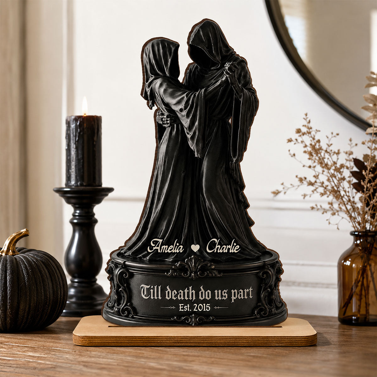 The Last Dance Grim Couple - Personalized 2-Layered Wooden Plaque - Halloween Decor For Couple