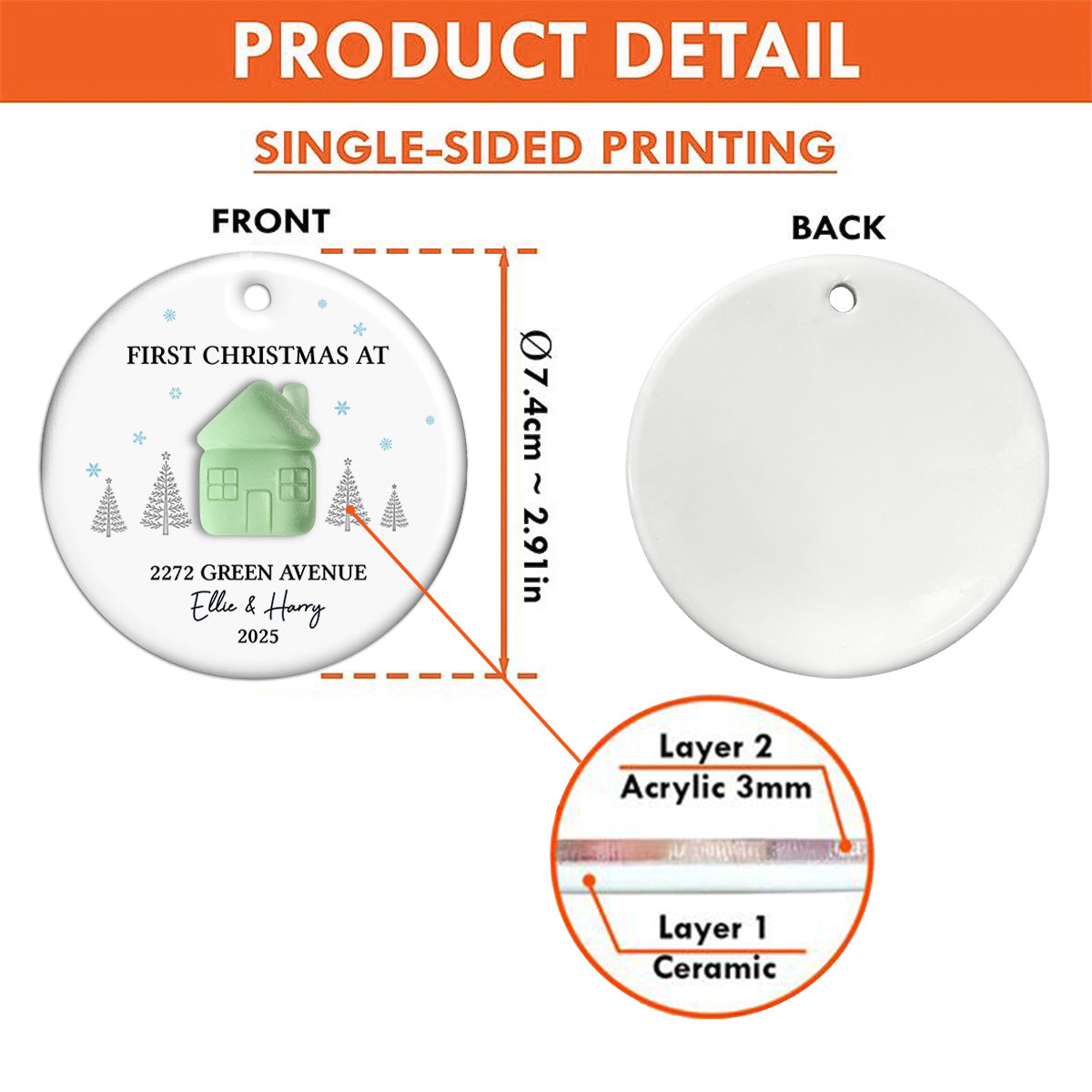 First Christmas New Home 3D Sea Glass Effect - Personalized Ceramic Ornament With Acrylic Pieces - New Home Decor