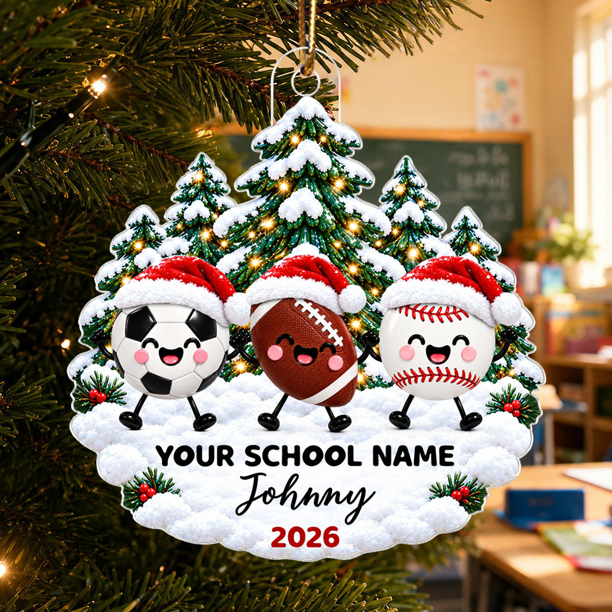 Cute Sports Soccer Football Baseball Volleyball Christmas – Personalized Acrylic Ornament - Christmas Gift For Kids, Grandkids