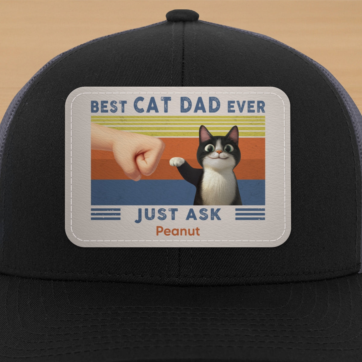 Best Cat Dad Cute Cartoon Cats Personalized Leather Patch Hat, Trucker Hat, Father's Day Gift for Cat Dads
