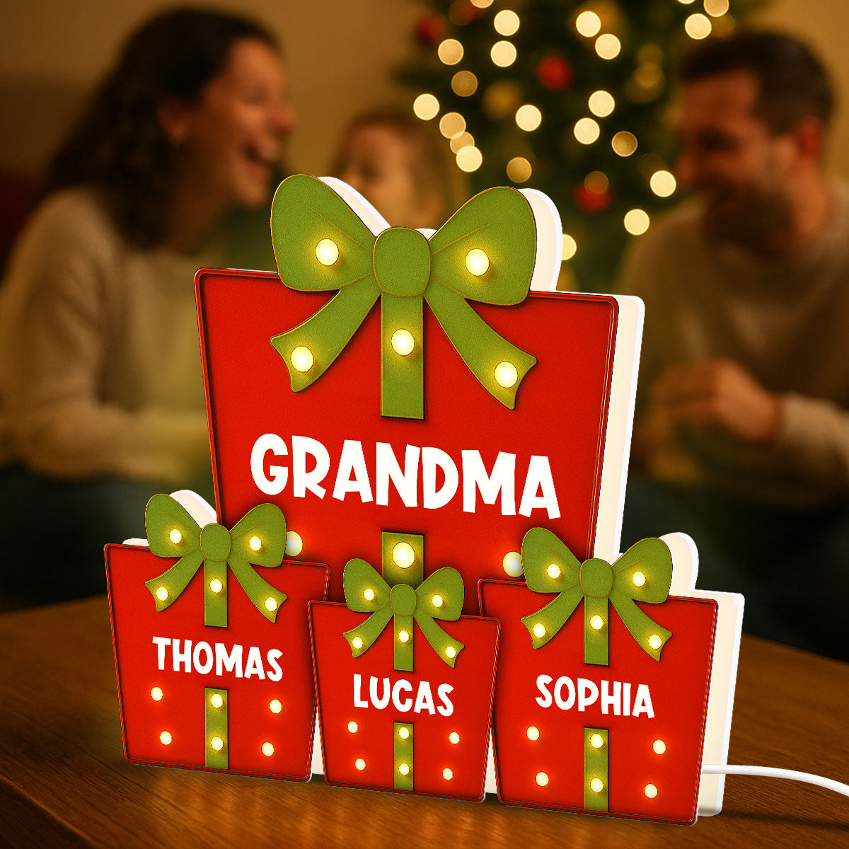 Christmas Grandma's Favorite Gifts Custom Kids Names Christmas Personalized LED Light Box