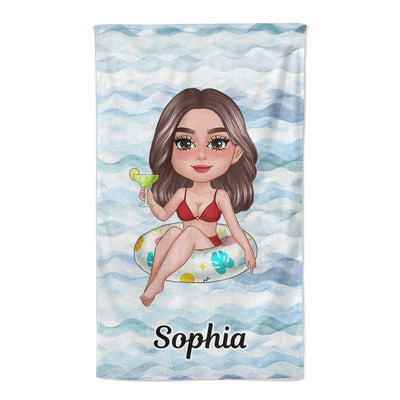 Doll Girl On Float Summer Gift For Besties Gift For Her Personalized Beach Towel