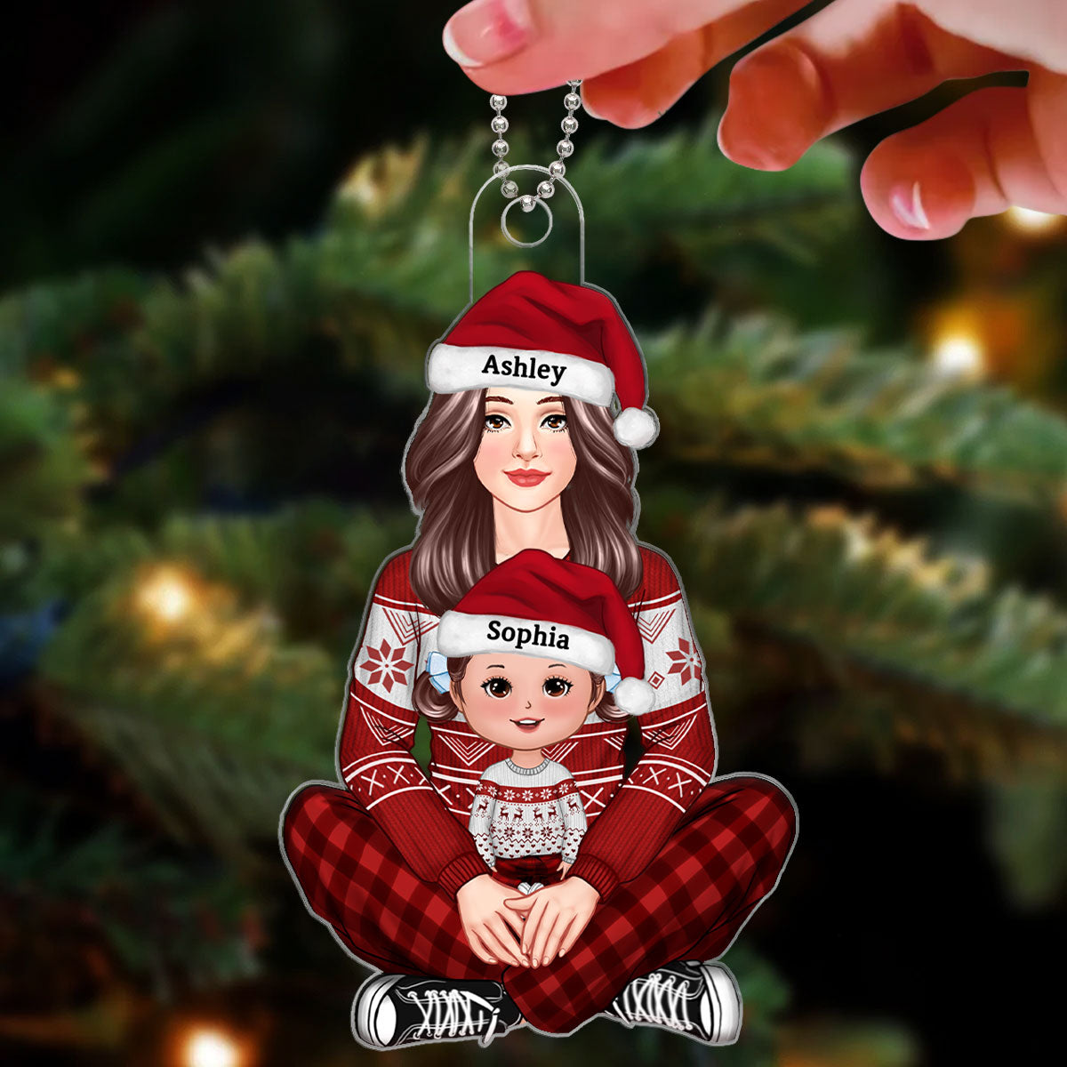 Pretty Grandma Nana Mom Holding Kid Christmas Gift For Grandson Granddaughter Personalized Acrylic Ornament