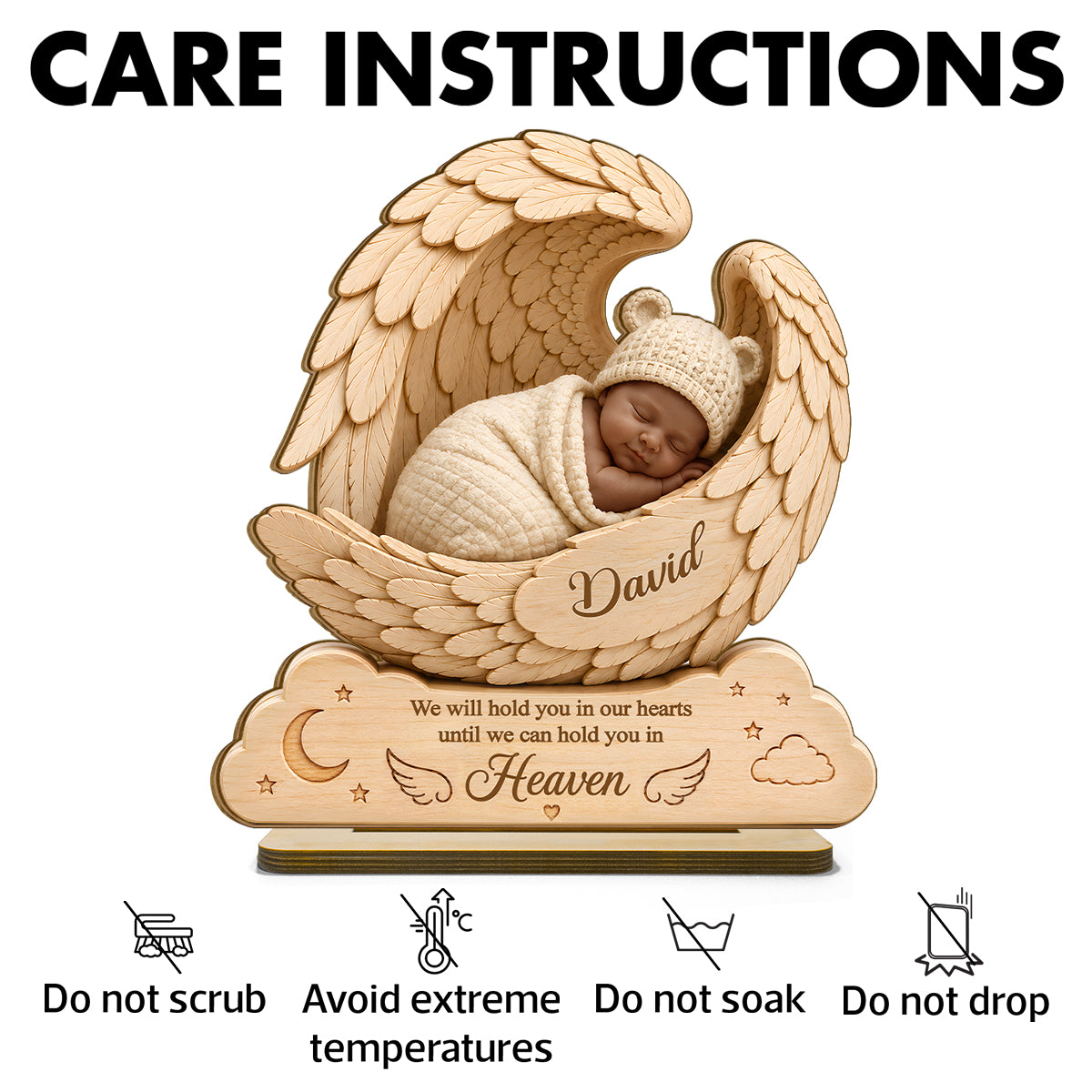 We Will Hold you in Our Hearts - Personalized 2-Layered Wooden Plaque - Custom Infant Loss Gift, Miscarriage Baby Awareness Keepsake