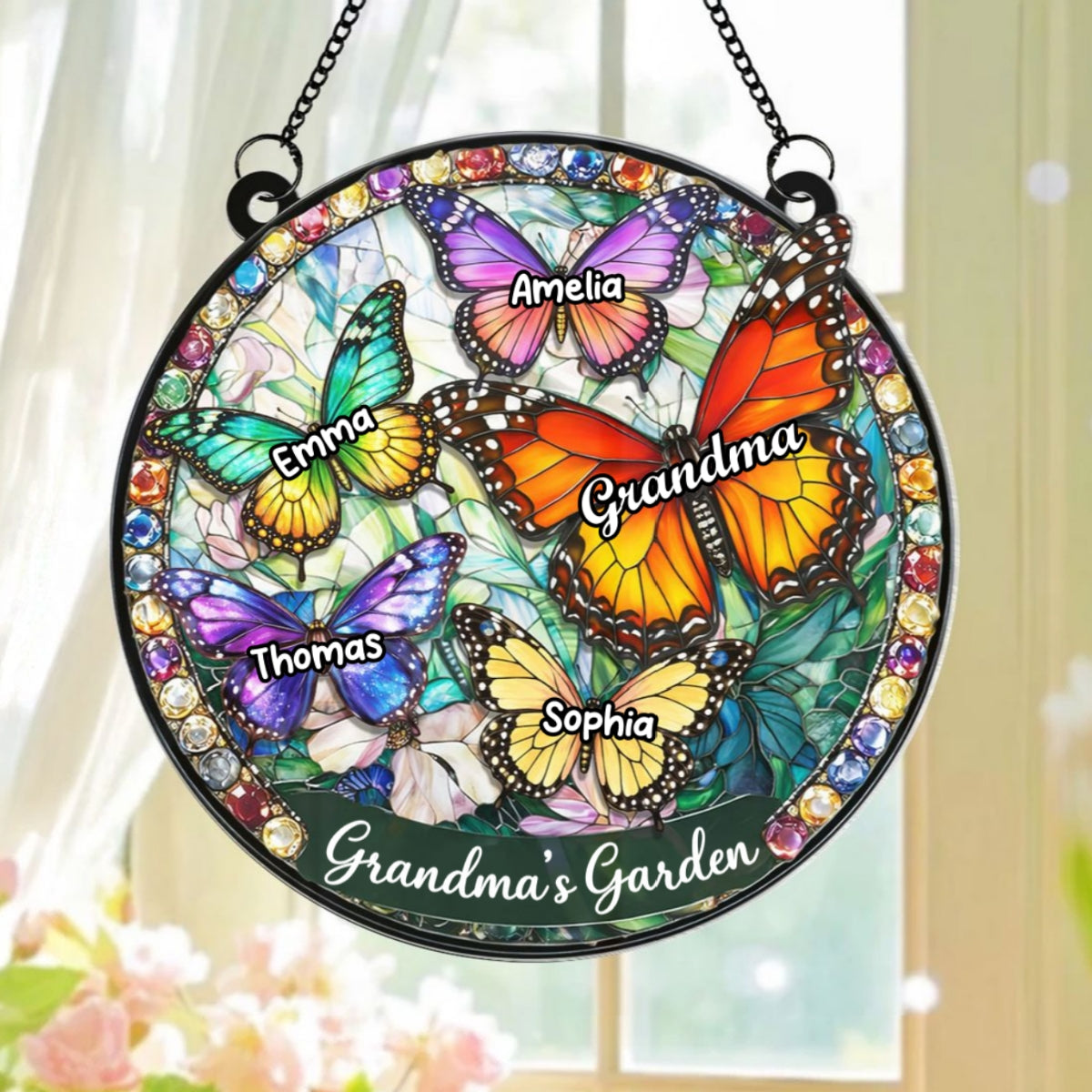 Grandma's Garden Butterflies - Personalized Acrylic Window Hanging - Heartfelt Mother's Day Gift for Grandma, Mom