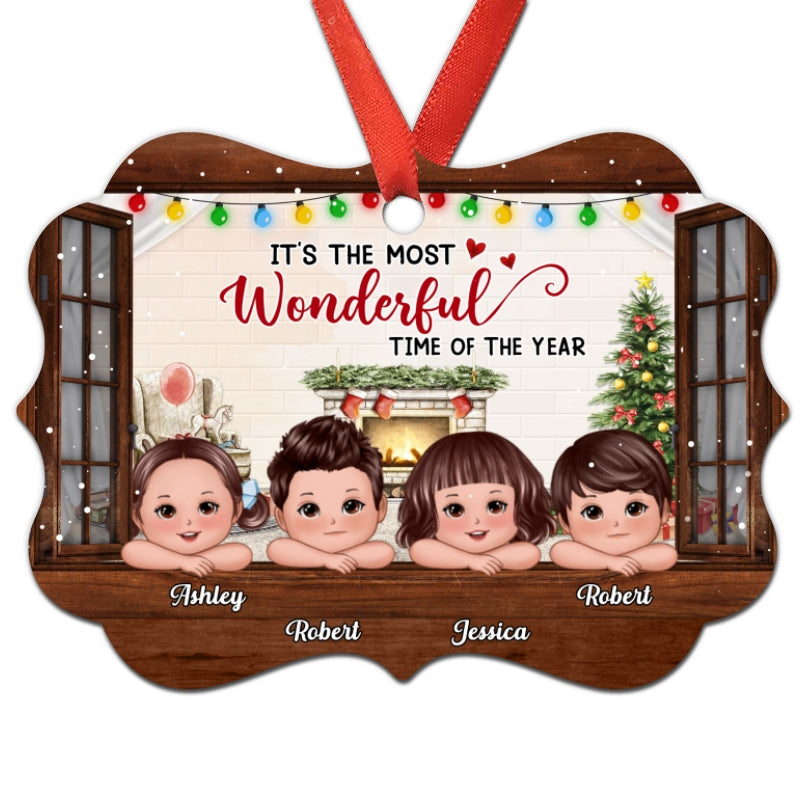 Cute Kids Looking Outside Window Personalized Christmas Ornament