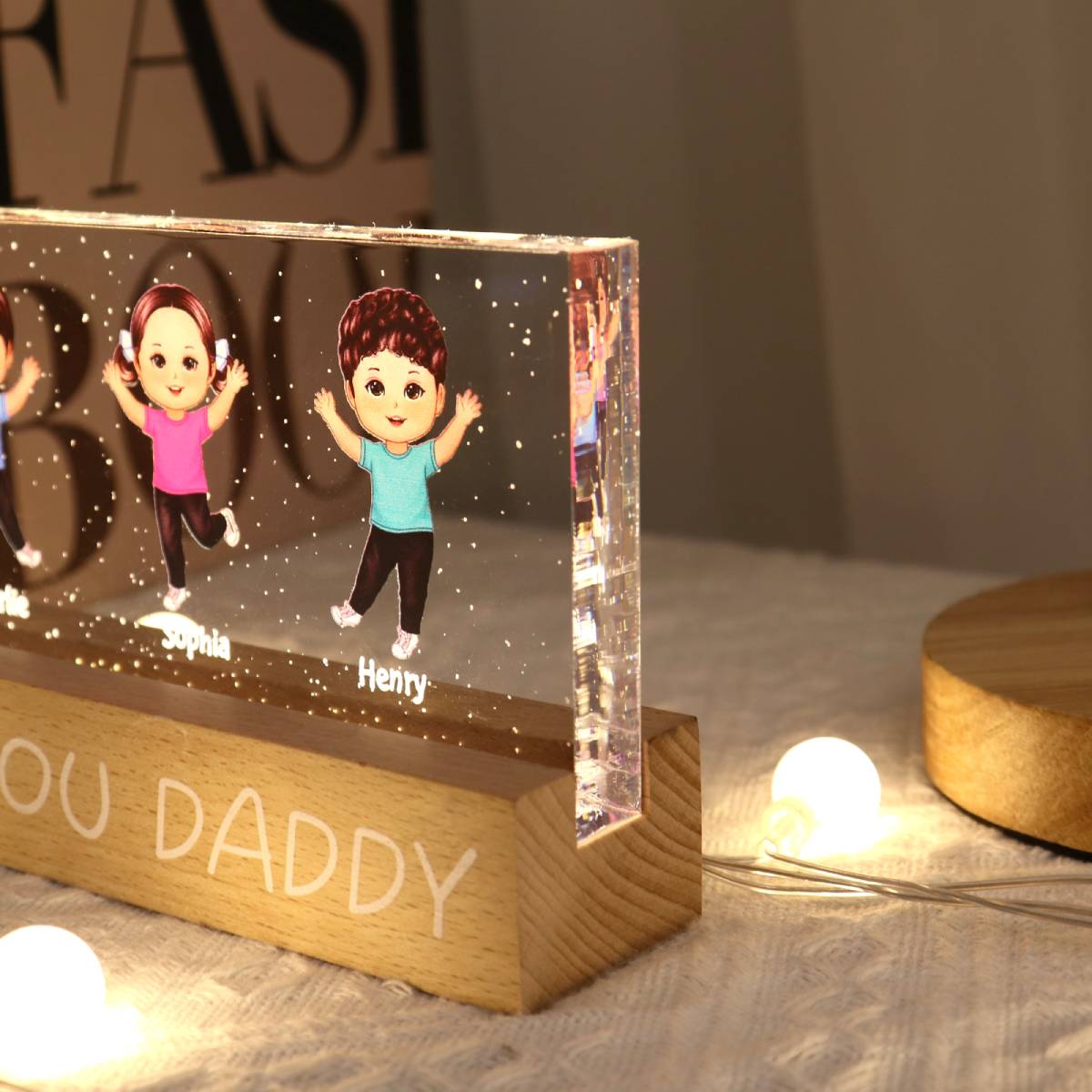 We Love You Daddy Happy Kids Personalized Acrylic LED Night Light, Father's Day Gift For Dad, Husband