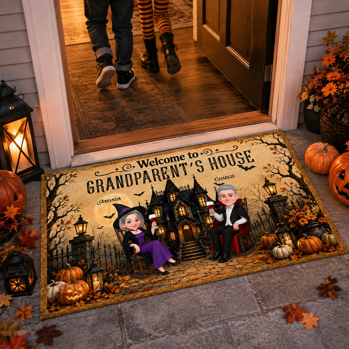 Halloween Grandparent Haunted House - Personalized Doormat - Halloween Decor Gift, Gift For Grandma Grandpa
