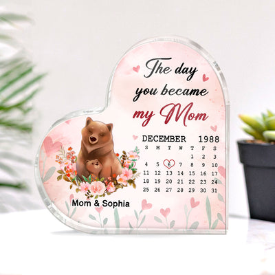 The Day You Became My Mom Watercolor Animal Personalized Heart Acrylic Plaque