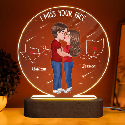 Long Distance Couple Kising State Map Personalized Circle Acrylic LED Night Light