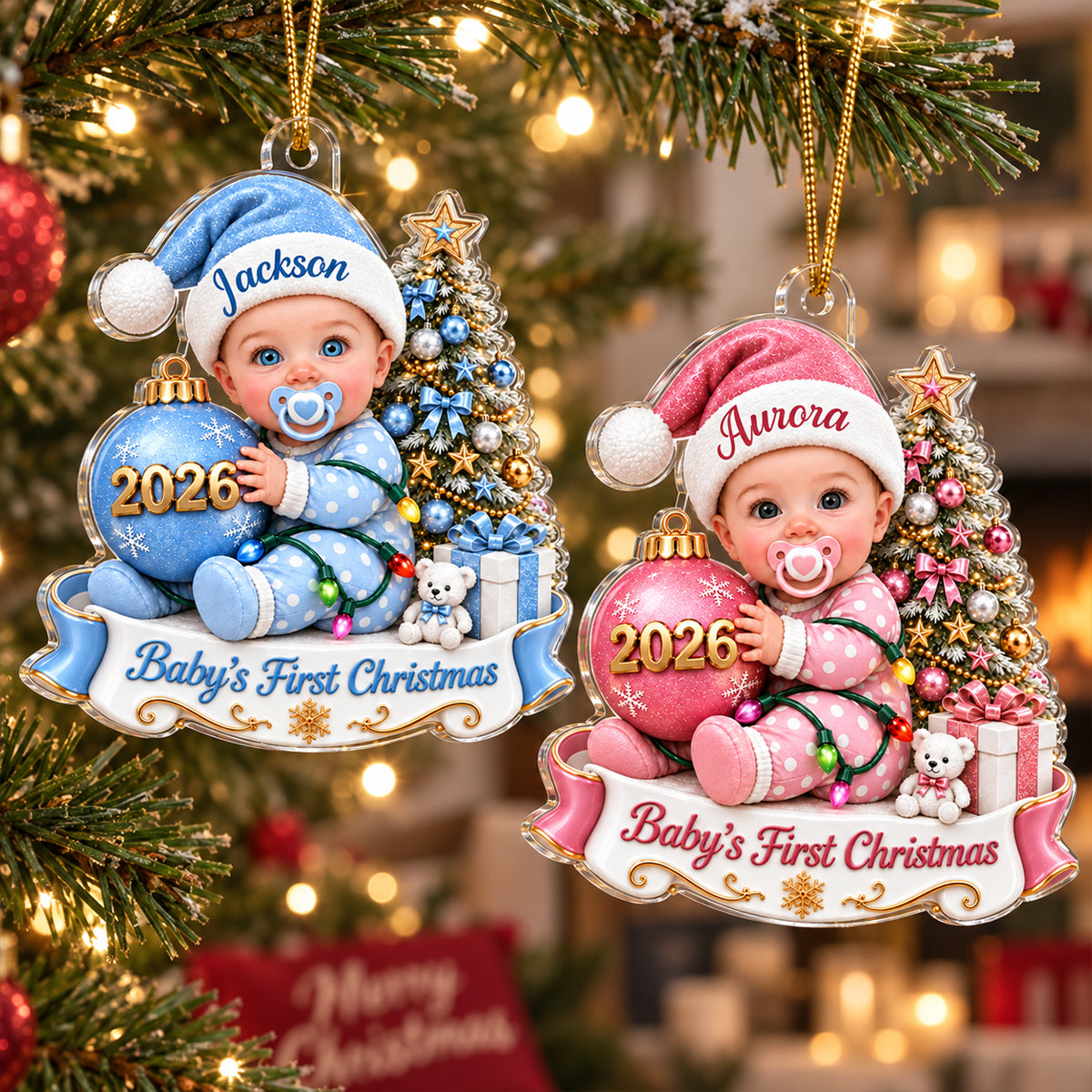 Custom Baby First Christmas - Personalized Acrylic Ornament - Christmas Gift for New Mom, New Dad, First Christmas Keepsake, Newborn Baby Gift