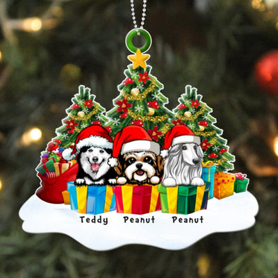 Peeking Dogs On Snow Christmas Tree Personalized Acrylic Ornament