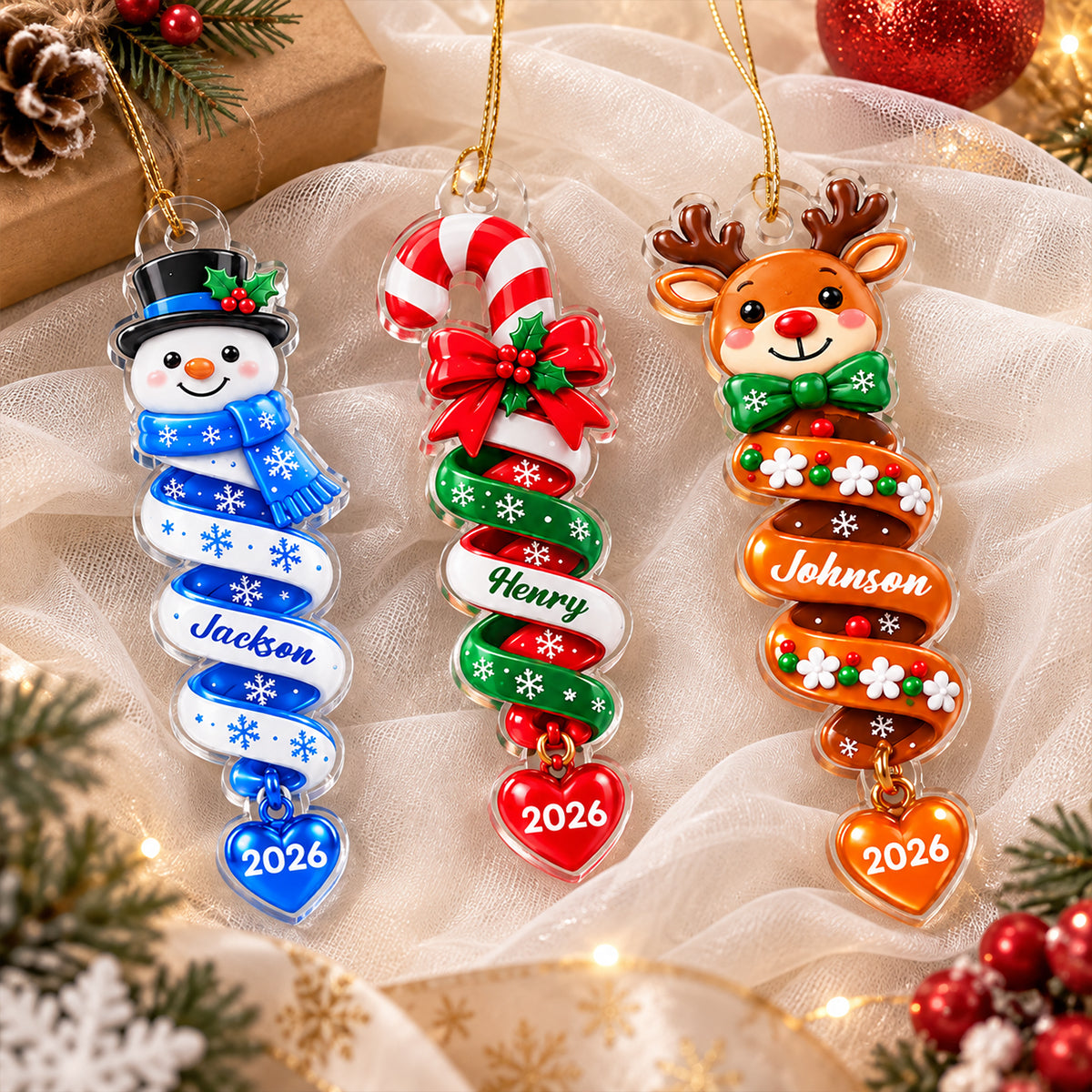 Custom Family Kids Boy Girl Names - Personalized Acrylic Ornament - Christmas Gift for Children, Friends