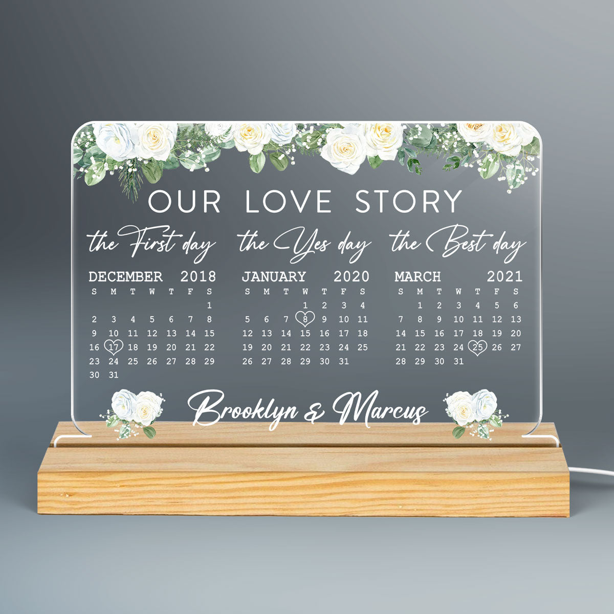 Our Love Story Anniversary Date Calendar Personalized Horizontal Rectangle Acrylic Plaque With LED Night Light - Anniversary Gift For Couple - Gift For Him, Gift For Her
