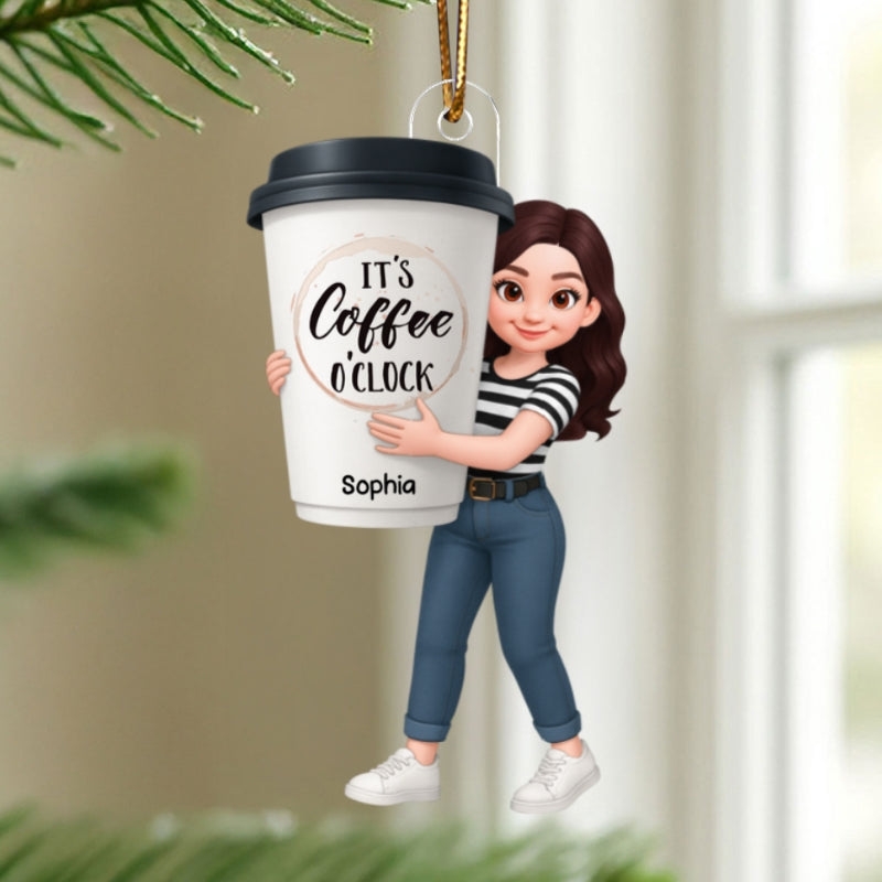 Coffee Girl 3D Effect - Personalized Acrylic Ornament - Christmas Gift For Coffee Lovers