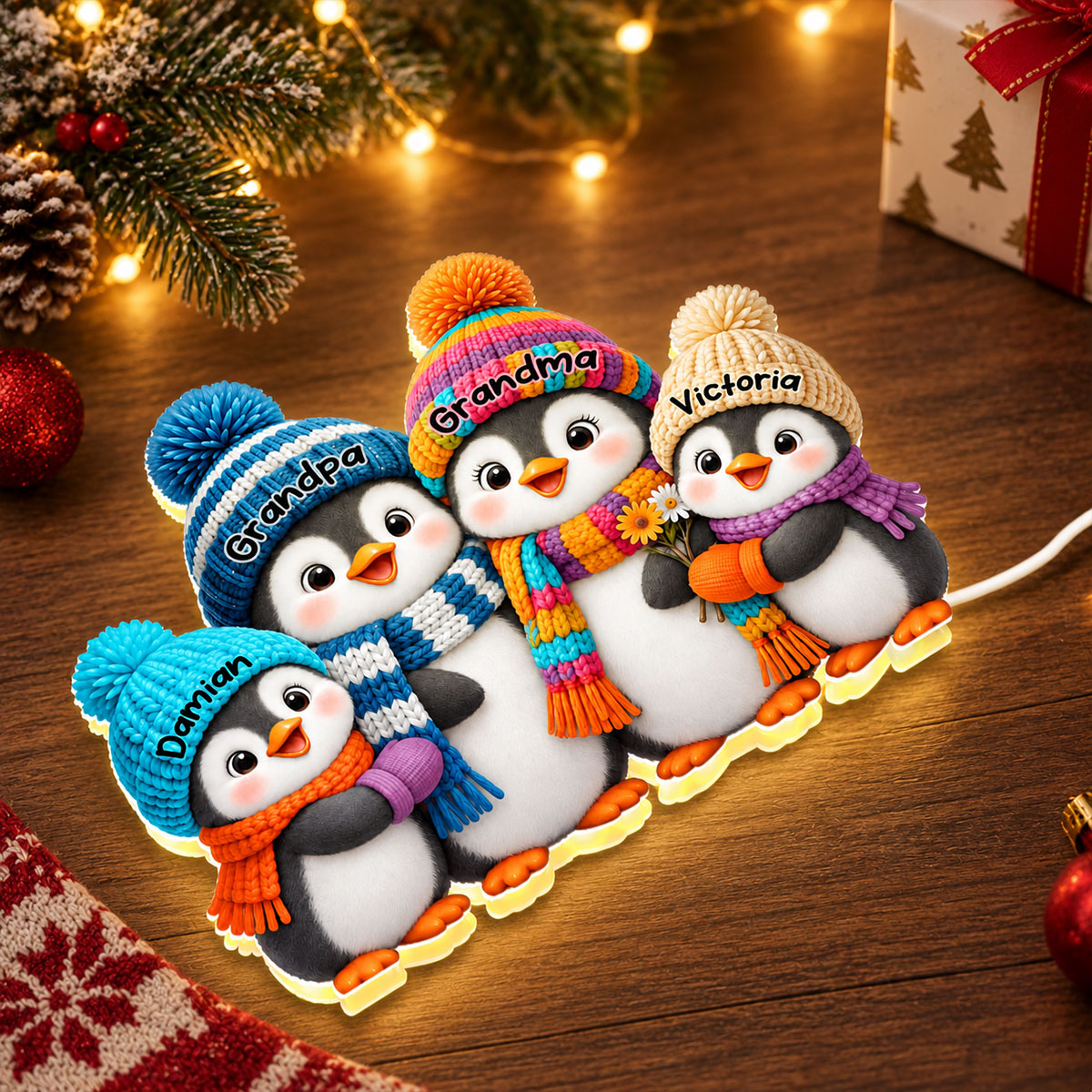 Grandma & Grandpa’s Little Penguins – Personalized Light Box - Christmas Gift For Grandparents