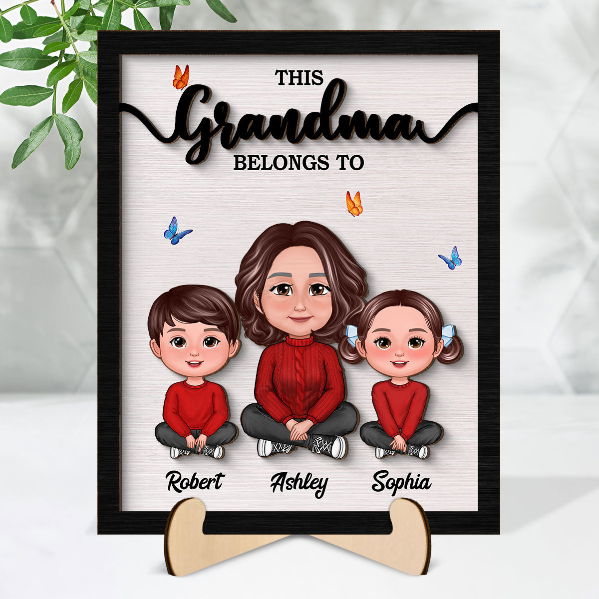 This Grandma Belongs To Personalized 2-Layer Wooden Plaque