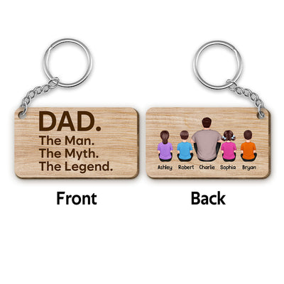 Dad Grandpa The Man The Myth Back View Man Kids Dog Cat Father‘s Day Gift For Dad Personalized Wooden Keychain