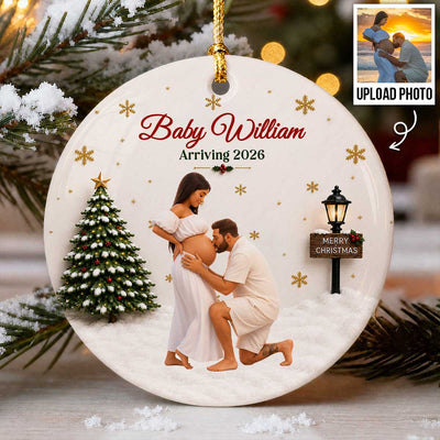 Our Little Christmas Miracle Upload Photo - Personalized Ceramic Ornament - New Mom Gift, Expecting Parent Gift