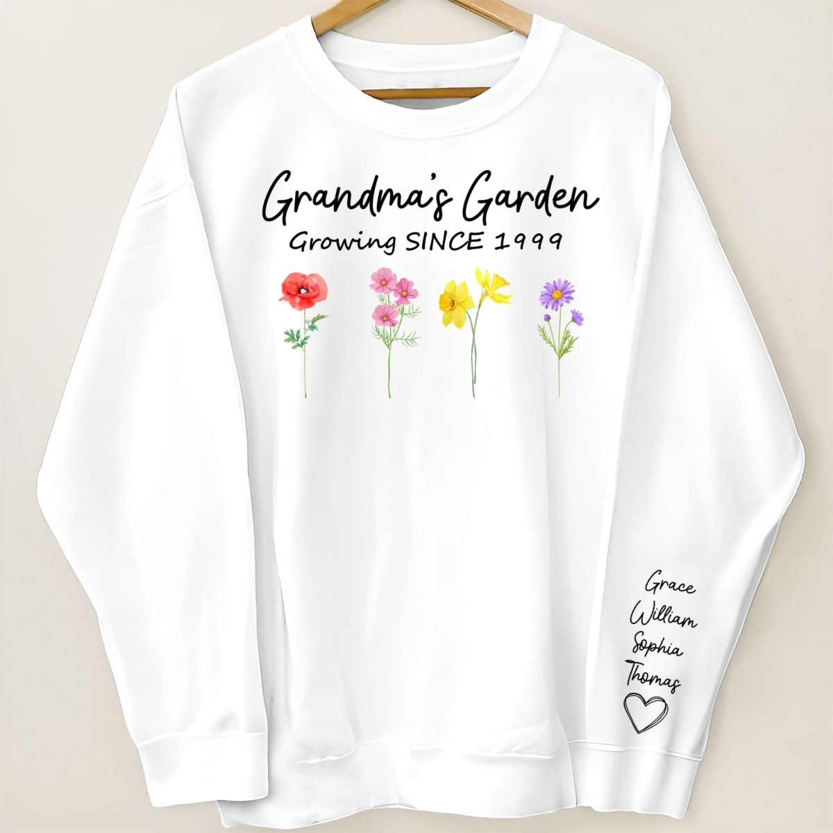 Grandma Garden Growing Since Custom Birth Month Flower Shirt for Grandmother, Gift, Personalized Sleeve Printed Sweatshirt
