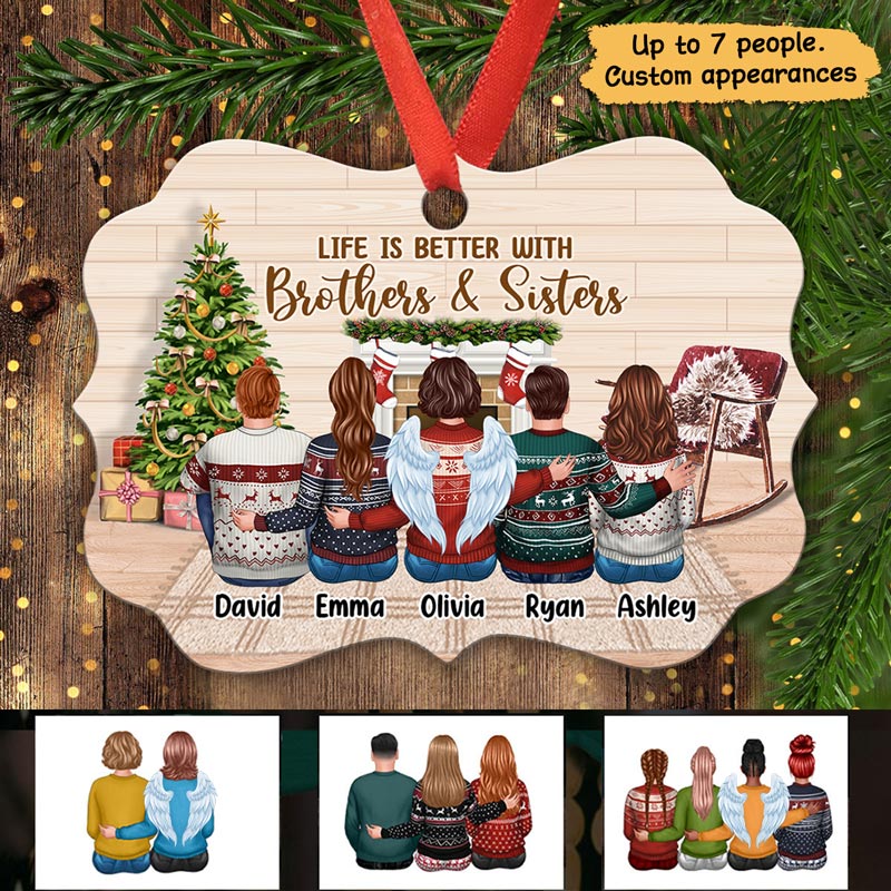 Brothers Sisters Besties Siblings Sitting In House Personalized Christmas Ornament