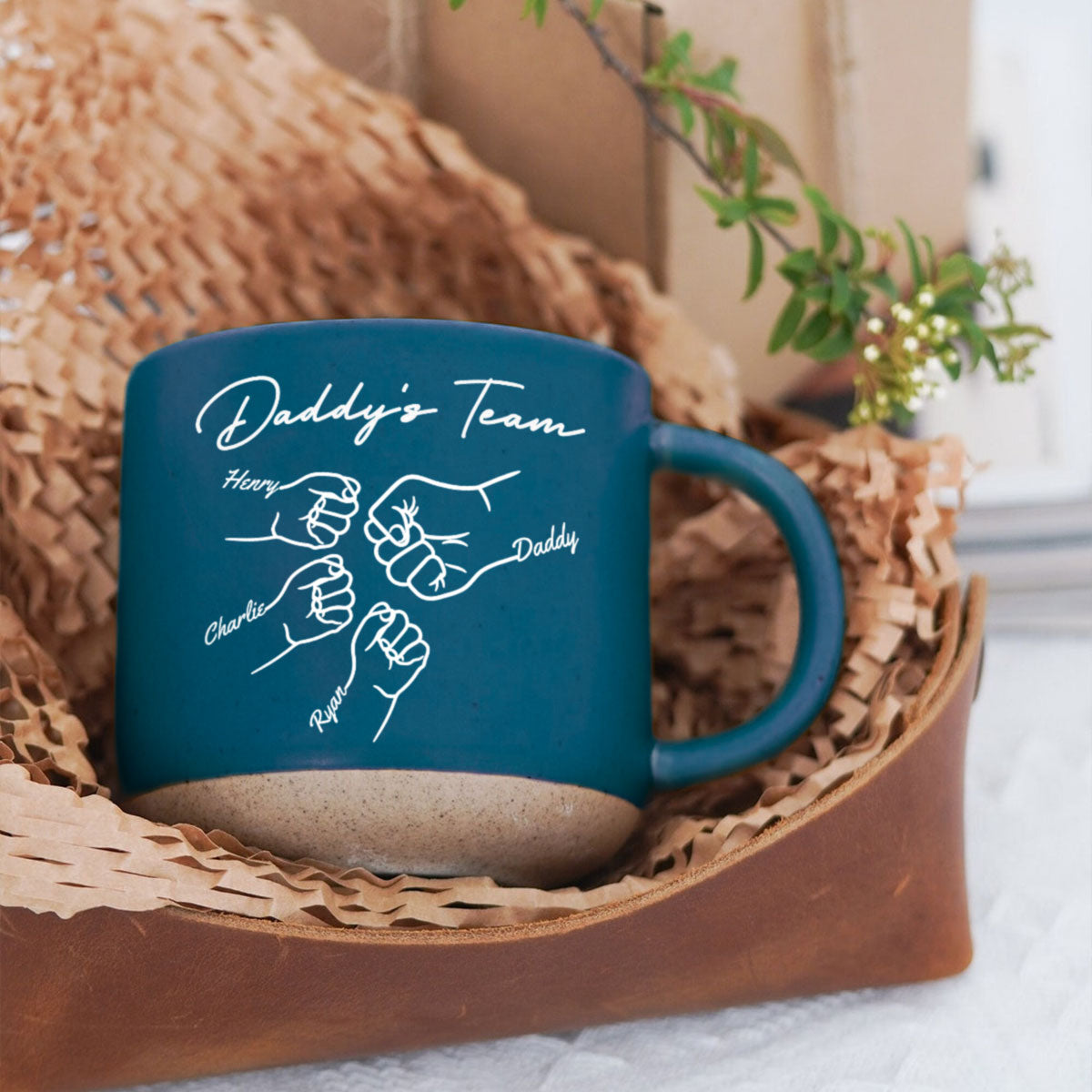 Daddy's Team Fist Bump - Personalized Pottery Mug - Gift For Dad