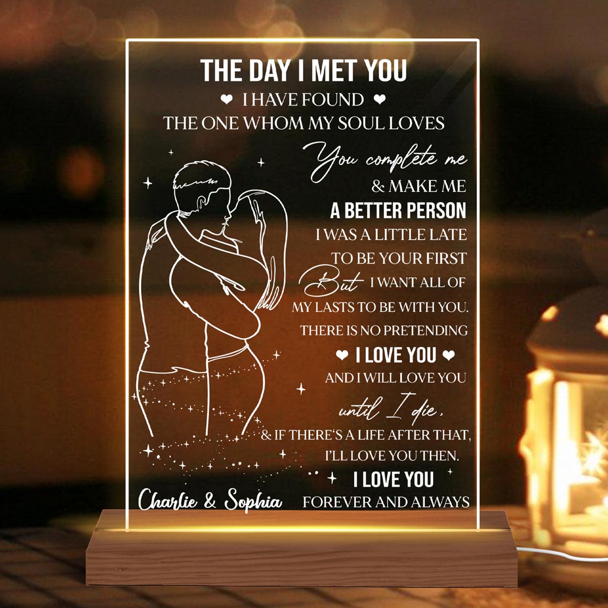 Couple Outline No Returns Or Refunds Personalized LED Night Light, Acrylic LED Lamp