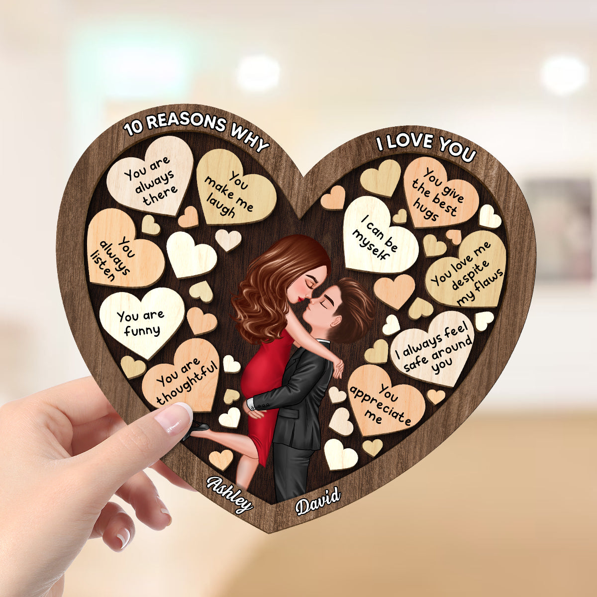 Couple Kissing In Heart Reasons I Love You Personalized 2-layer Wooden Plaque,  Gift For Him, Gift For Her