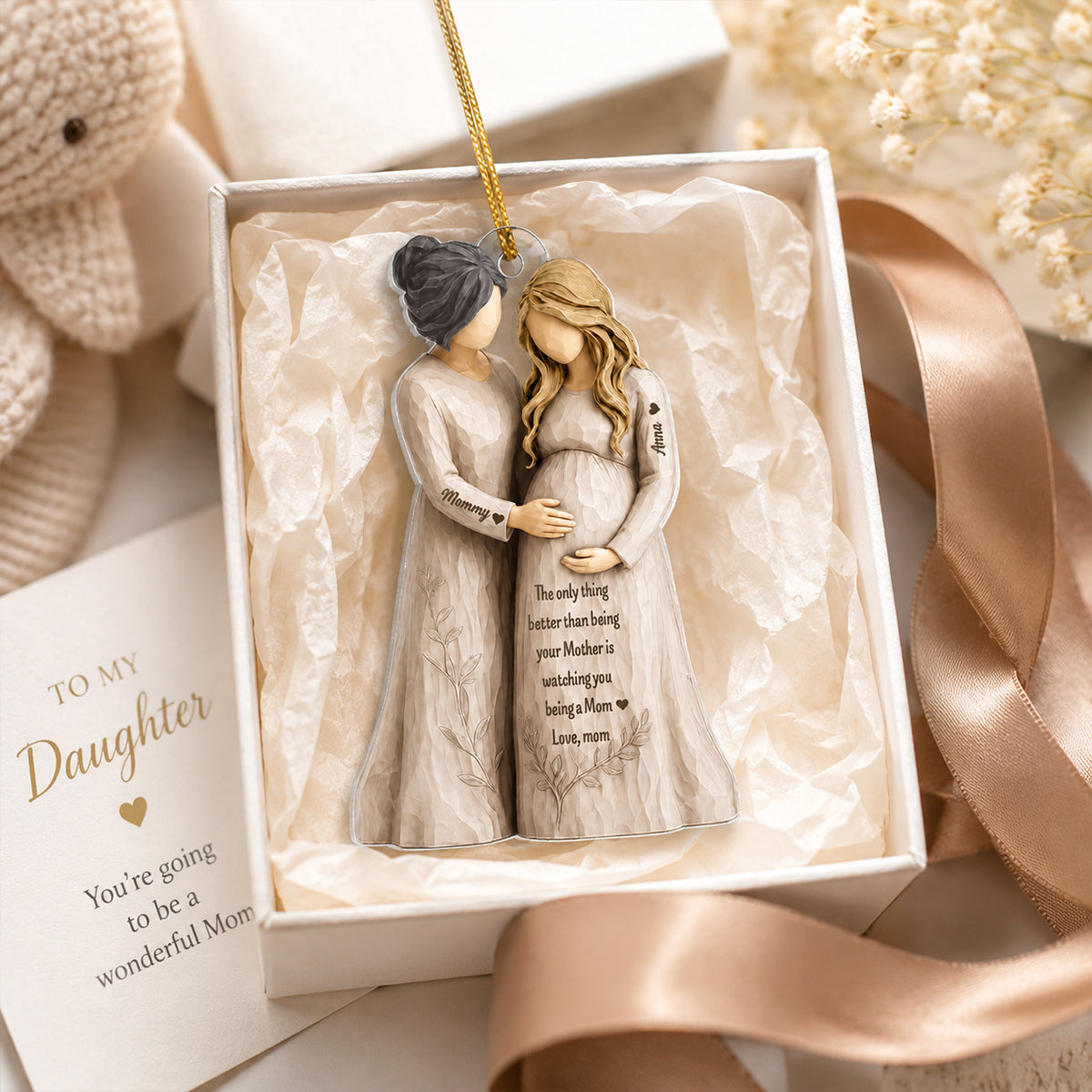 Pregnancy Announcement Mom To Mom - Personalized Acrylic Ornament - New Mom Gift, Gift For Daughter