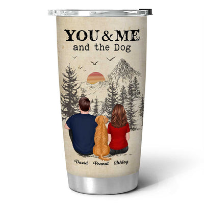 Back View Couple You Me And The Dogs Cats Vintage Sunset Personalized Tumbler