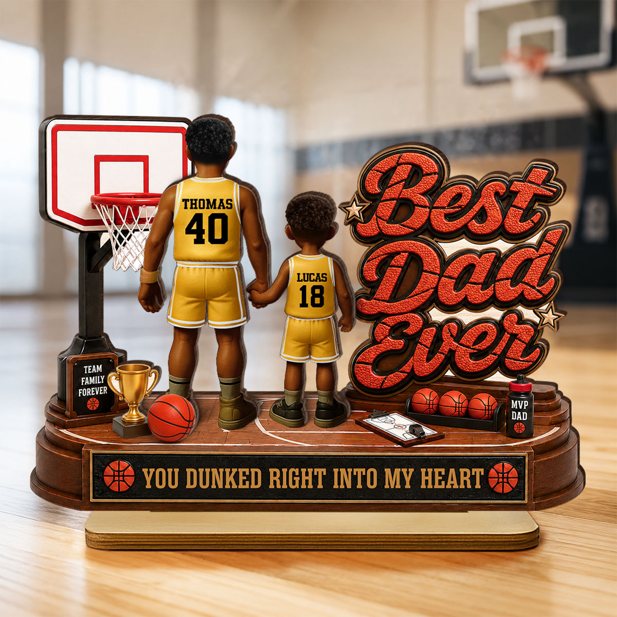 Best Basketball Dad Ever Dunked Right Into Our Hearts - Personalized 2-Layered Wooden Plaque - Father's Day Gift For Dad, Husband