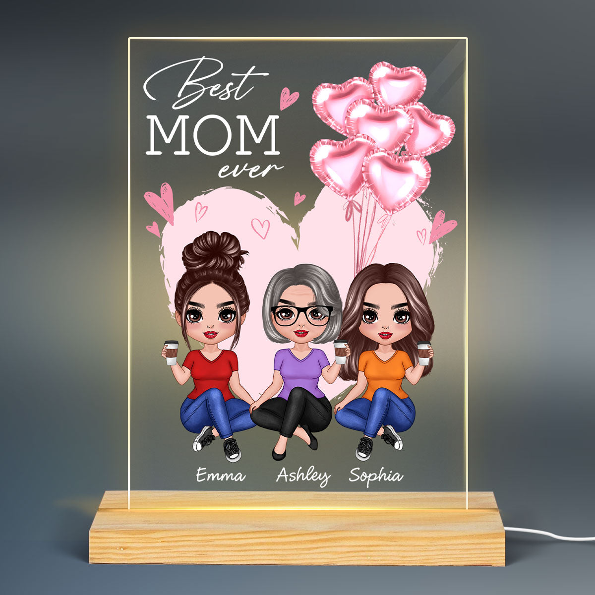 Happiness Is Mother And Daughter Personalized Plaque Acrylic LED Night Light