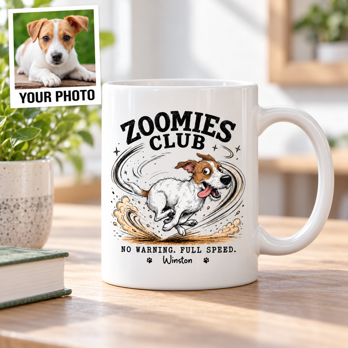 Zoomies Club Official Member Quirky Dog Portrait From Your Custom Pet Photo - Personalized Mug - Funny Gift For Dog Cat Lover