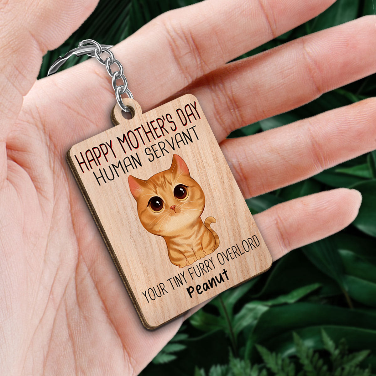 Watercolor Cute Cats Happy Mother‘s Day Cat Human Servant Personalized Wooden Keychain