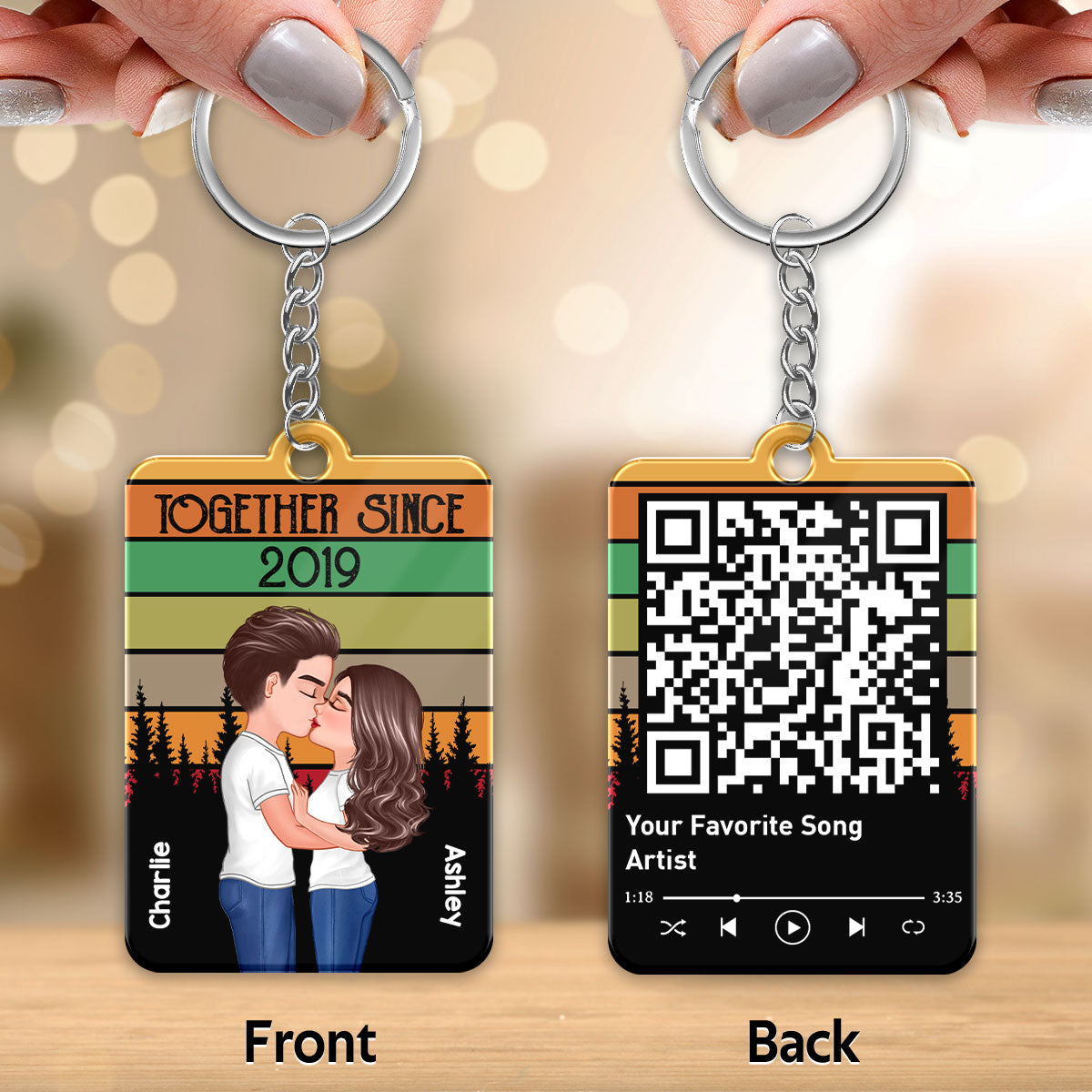 Retro Forest Doll Couple Kissing Favorite Song QR Code Personalized Acrylic Keychain
