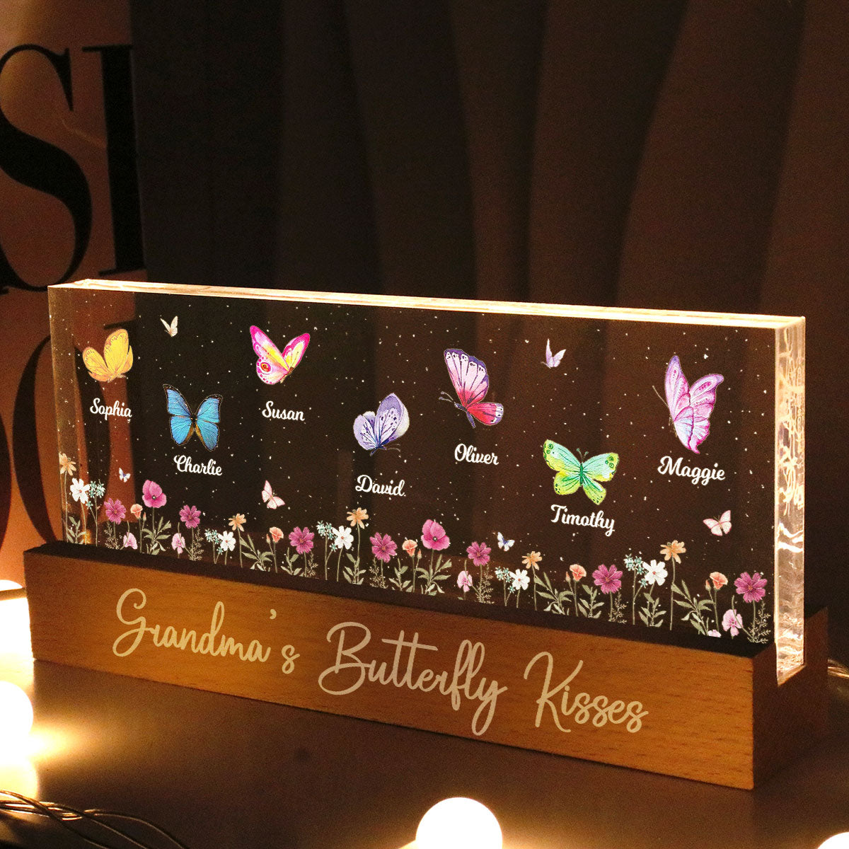 Personalized Butterfly Grandma's Bunch Acrylic Block LED Night Light, Grandma Butterfly Kisses, Butterflies Mom, Gift, Nana Grandma Grandmy